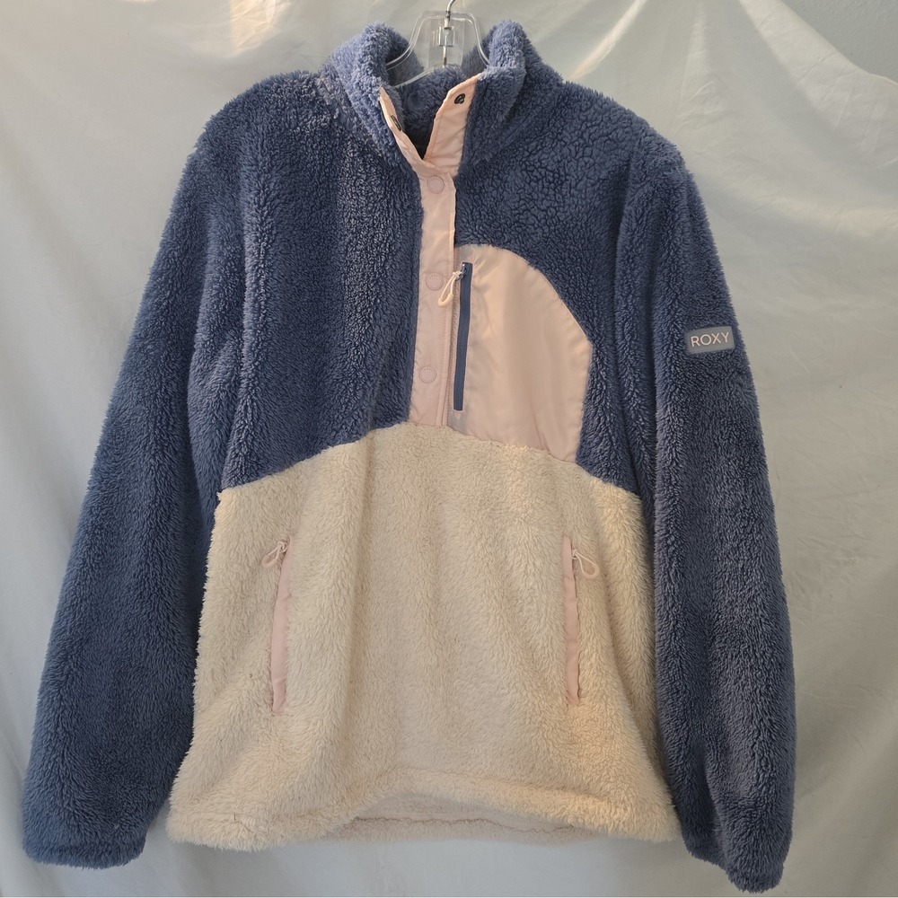 ROXY Alabama Mock Neck Sherpa Fleece Pullover Jacket "Wild Wind" 1/2 Snap Sz XL